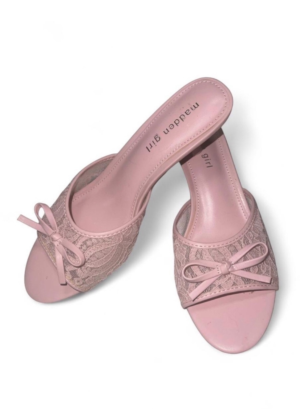 Madden Girl Dusty Pink Lace Open-Toe Mules